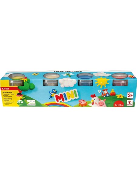 Eberhard Faber Mini Kids Pack Avec 4 Botes 140gr de Pasta de Modelar - 97% Ingredientes Naturales - Couleurs Blanc, Jaune, Rouge