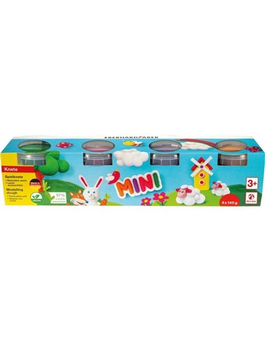 Eberhard Faber Mini Kids Pack Avec 4 Botes 140gr de Pasta de Modelar - 97% Ingredientes Naturales - Couleurs Orange, Violet, Ros