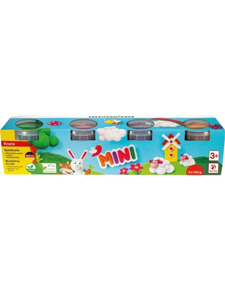 Eberhard Faber Mini Kids Pack Avec 4 Botes 140gr de Pasta de Modelar - 97% Ingredientes Naturales - Couleurs Orange, Violet, Ros