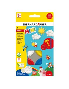 Eberhard Faber Mini Kids Pack Avec 4 Botes 50gr de Pasta de Modelar + 2 Herramientas - 90% Ingredientes Naturales - Facile de La