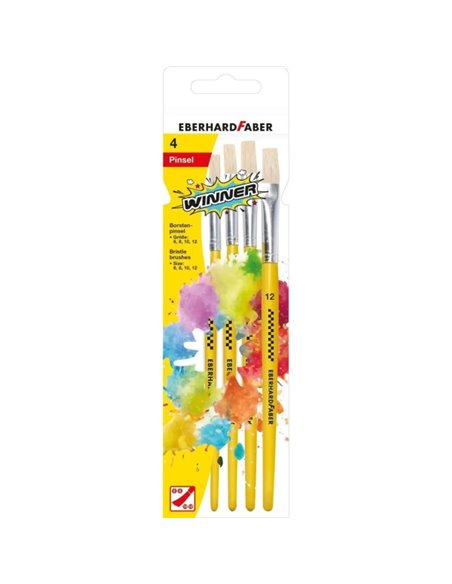 Eberhard Faber Winner Pack Avec 4 Pinceles de Pelo Cerda Tamaños 6, 8, 10, 12 - Virola de Aluminium