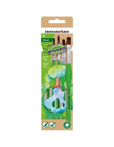 Eberhard Faber Green Winner Pack Avec 4 Pinceles de Pelo Sintetico Tamaños 4, 6, 8, 12 - Agarre Ergonomique - Fabricados Avec un