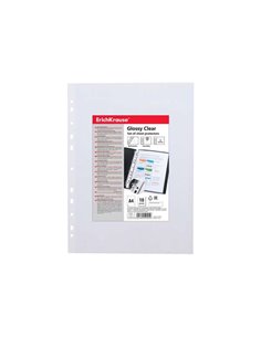 Erichkrause Glossy Clear Pack de 10 Fundas Multitaladro A4 60mic - 11 Taladros - Acabado Brillante Transparent