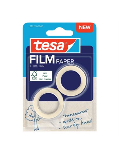 Tesa Paper Pack de 2 Cintas Adhesivas de Papier 19mm x 10 Metros - Casi Invisible en Superficies de Couleur Clair - Se puede Cor