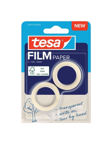 Tesa Paper Pack de 2 Cintas Adhesivas de Papier 19mm x 10 Metros - Casi Invisible en Superficies de Couleur Clair - Se puede Cor