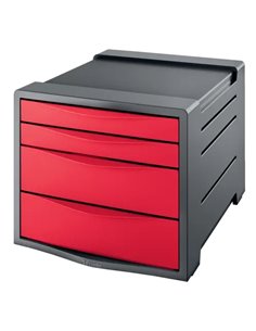 Esselte Europost Vivida Buc de 4 Cajones - 2 Dimensions de Cajon - Deslizamiento Doux - Base Avec Goma Antidérapant - Couleur Gr