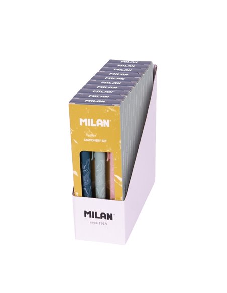 Milan Lava Boîte de Regalo Avec 3 Boligrafos de Bola Retractiles - Pointe Ronde 1mm - Encre Bleu - Couleurs assorties