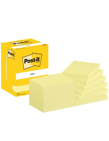 Post-It Pack de 12 Blocs de 100 Notas Adhesivas Reposicionables - Forma Rectangulaire - 76x102mm - Couleur Jaune Clair