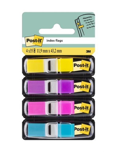 Post-It Index Pack de 4 Dispensadores Avec 35 Marcadores de Indice Reposicionables - Forma Rectangulaire - Couleurs assorties