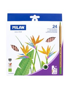 Milan Pack de 24 Lapices Hexagonales de Couleurs - Mina Gruesa 3.5mm - Résistant à la Rotura - Bois Certificada FSC - Couleurs a