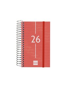 Finocam Year Agenda de Spirale - Annuel 2026 - Couvercle Légère - Format E3 - 95x24x127mm - 1 Dia Par Pagina - Couleur Rouge