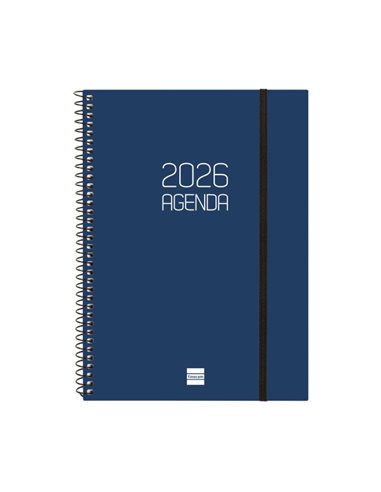 Finocam Opaque Agenda de Spirale - Annuel 2026 - Couvercle Légère - Fermeture Avec Goma Élastique - Format E10 - 162x14x212mm - 