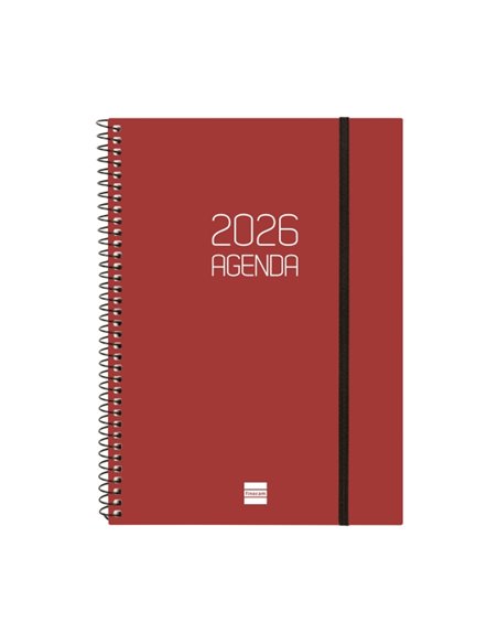 Finocam Opaque Agenda de Spirale en Catalan - Annuel 2026 - Couvercle Légère - Fermeture Avec Goma Élastique - Format E10 - 217x