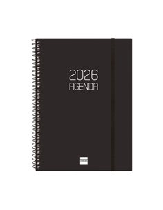 Finocam Opaque Agenda de Spirale en Catalan - Annuel 2026 - Couvercle Légère - Fermeture Avec Goma Élastique - Format E10 - 217x