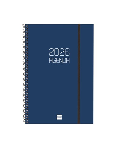 Finocam Opaque Agenda de Spirale - Annuel 2026 - Couvercle Légère - Fermeture Avec Goma Élastique - Format E11 - 172x14x242mm - 