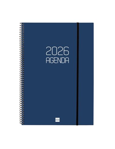 Finocam Opaque Agenda de Spirale - Annuel 2026 - Couvercle Légère - Fermeture Avec Goma Élastique - Format E40 - 217x14x297mm - 