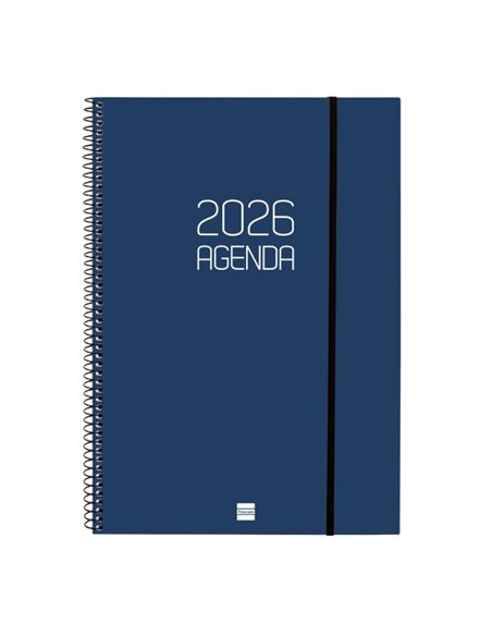 Finocam Opaque Agenda de Spirale - Annuel 2026 - Couvercle Légère - Fermeture Avec Goma Élastique - Format E40 - 217x14x297mm - 