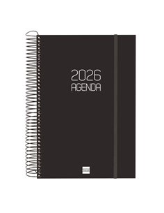 Finocam Opaque Agenda de Spirale en Catalan - Annuel 2026 - Couvercle Légère - Fermeture Avec Goma Élastique - Format E11 - 175x