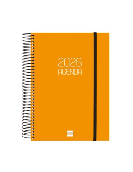 Finocam Opaque Agenda de Spirale en Catalan - Annuel 2026 - Couvercle Légère - Fermeture Avec Goma Élastique - Format E10 - 175x