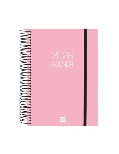Finocam Opaque Agenda de Spirale en Catalan - Annuel 2026 - Couvercle Légère - Fermeture Avec Goma Élastique - Format E10 - 175x