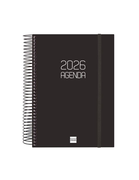 Finocam Opaque Agenda de Spirale en Catalan - Annuel 2026 - Couvercle Légère - Fermeture Avec Goma Élastique - Format E10 - 175x
