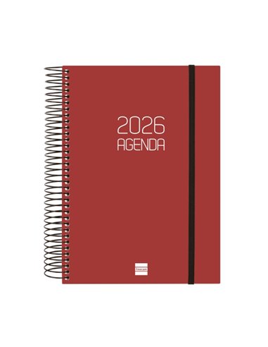 Finocam Opaque Agenda de Spirale en Catalan - Annuel 2026 - Couvercle Légère - Fermeture Avec Goma Élastique - Format E10 - 175x
