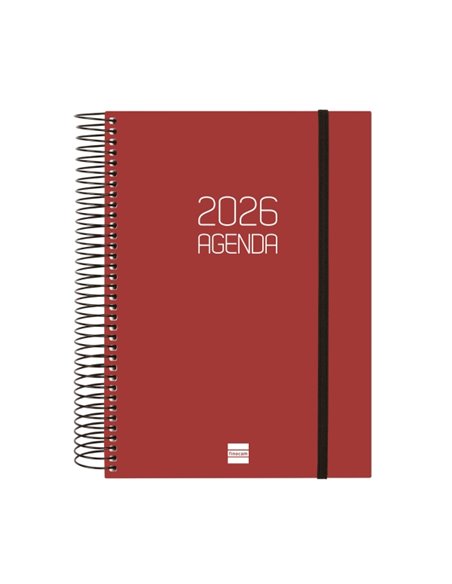 Finocam Opaque Agenda de Spirale en Catalan - Annuel 2026 - Couvercle Légère - Fermeture Avec Goma Élastique - Format E10 - 175x