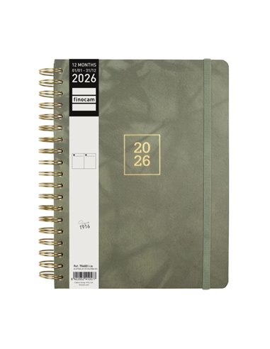 Finocam Optimal Agenda de Spirale Internacional - Annuel 2026 - Planificador - Fermeture de Goma - Format B5 - 176x250mm - 1 Dia
