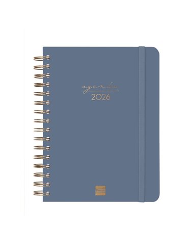 Finocam Alma Agenda en Catalan - Annuel 2026 - Avec Spirale - Format E10 - 180x30x220mm - 1 Dia Par Pagina - Couleur Bleu