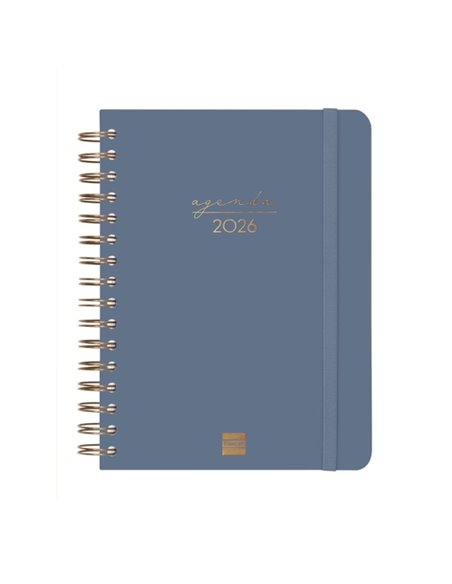 Finocam Alma Agenda en Catalan - Annuel 2026 - Avec Spirale - Format E10 - 180x30x220mm - 1 Dia Par Pagina - Couleur Bleu