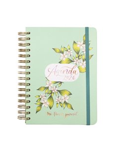 Finocam Flower Journal Agenda de Spirale en Catalan - Annuel 2026 - Couverture rigide - Fermeture de Goma - Format E10 - 155X212