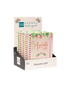 Finocam Flower Journal Présentoir Avec 8 Agendas de Spirale - Annuel 2026 - Couverture rigide - Fermeture de Goma - 1 Dia Par Pa