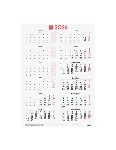 Finocam Poster Calendario Tipo Poster en Catalan - Annuel 2026 - Espacio Pour Escribir - 485x680mm - Numeros Grandes - Couleur B