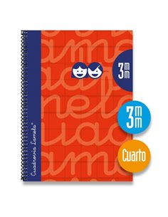 Lamela Cahier Spirale Avec 80 Feuilles de 70g/m2 Avec Margen - Format Cuarto - Pauta Cuadrovia de 3mm - Cubierta Extra Dura - Pa