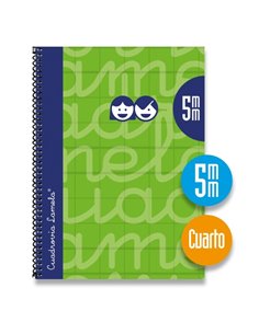 Lamela Cahier Spirale Avec 80 Feuilles de 70g/m2 Avec Margen - Format Cuarto - Pauta Cuadrovia de 5mm - Cubierta Extra Dura - Pa