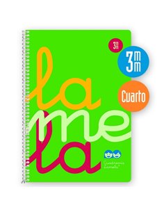Lamela Cahier Spirale Avec 80 Feuilles de 90g/m2 Avec Margen - Format Cuarto - Pauta Cuadrovia de 3mm - Cubierta Extra Dura - Pa