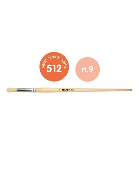 Milan 512 Pack de 6 Pinceles Redondos Pour Oleo Numero 9 - Sac Avec Colgador - Cerda Natural - Couleur Bois Clair