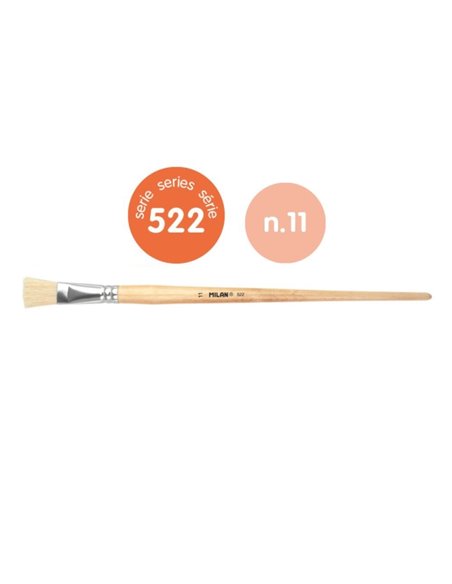 Milan 522 Pack de 4 Pinceles Planos Pour Oleo Numero 11 - Sac Avec Colgador - Cerda Natural - Couleur Bois Clair