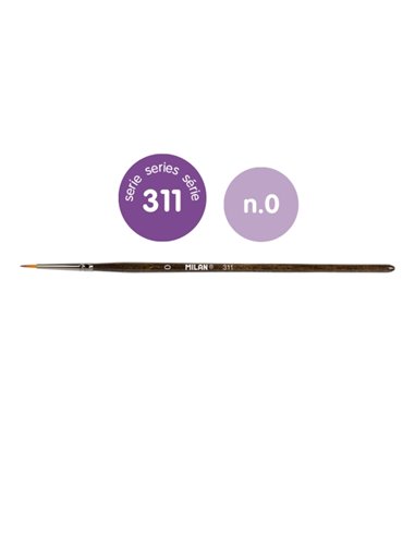 Milan 311 Pack de 12 Pinceles Redondos Numero 0 - Sac Avec Colgador - Pelo Sintetico - Couleur Bois Foncé