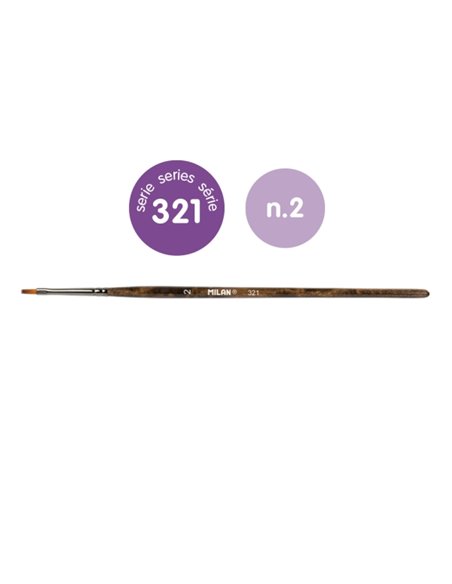 Milan 321 Pack de 12 Pinceles Planos Numero 2 - Sac Avec Colgador - Pelo Sintetico - Couleur Bois Foncé