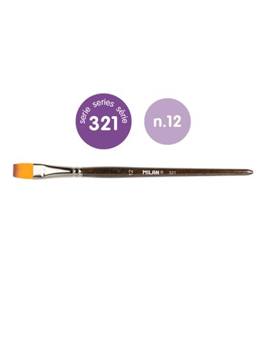 Milan 321 Pack de 6 Pinceles Planos Numero 12 - Sac Avec Colgador - Pelo Sintetico - Couleur Bois Foncé