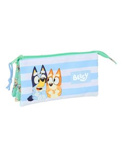 Safta Bluey Sisters Trousse - 3 Compartiments Avec Cremalleras - Poche Intérieur - 0.6L - 220x30x120mm - Couleur Bleu