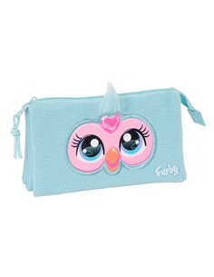 Safta Furby Trousse - 3 Compartiments Avec Cremalleras - Poche Intérieur - 0.6L - 220x30x120mm - Couleur Bleu Clair