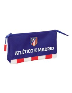 Safta Atletico de Madrid Trousse - 3 Compartiments Avec Cremalleras - Poche Intérieur - 0.6L - 220x30x120mm - Couleur Bleu Marin