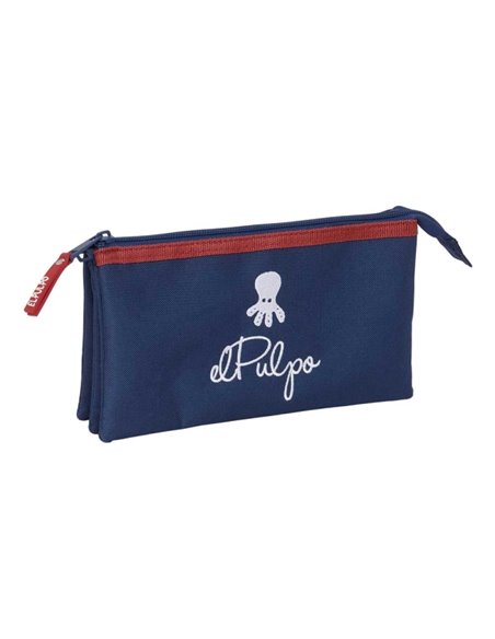 Safta le Pulpo Trousse - 3 Compartiments Avec Cremalleras - Poche Intérieur - 0.6L - 220x30x120mm - Couleur Bleu Marine