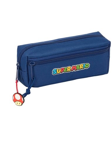 Safta Super Mario Mamma Mia Trousse - 3 Compartiments Avec Cremalleras - Goma Élastique - 0.98L - 220x60x85mm - Couleur Bleu Fon