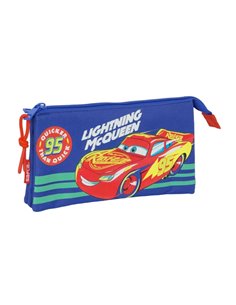 Safta Cars Trousse - 3 Compartiments Avec Cremalleras - Poche Intérieur - 0.6L - 220x30x120mm - Couleur Bleu