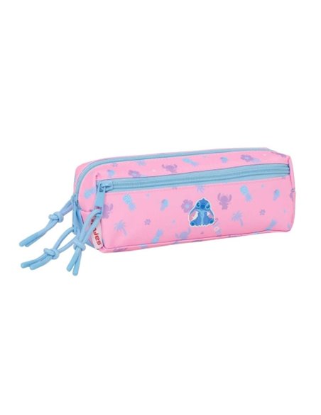 Safta Stitch Bright Trousse - 3 Compartiments Avec Cremalleras - Goma Élastique - 0.98L - 220x60x85mm - Couleur Rose