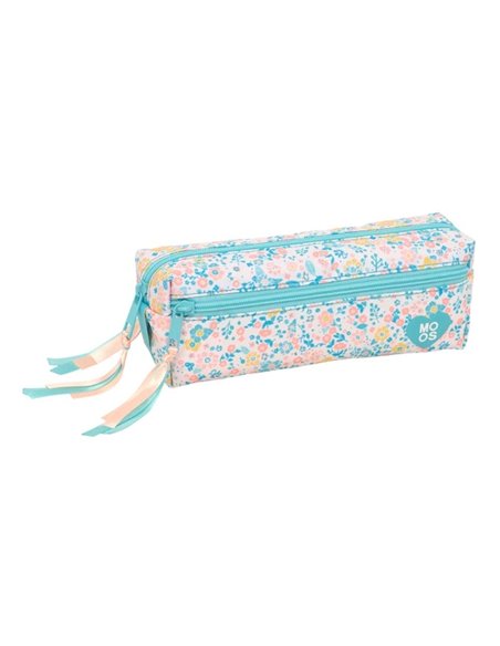 Safta Moos Fiori Trousse - 3 Compartiments Avec Cremalleras - Goma Élastique - Material Reciclado - 0.98L - 220x60x85mm - Couleu