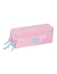 Safta Glowlab Kids Trousse - 3 Compartiments Avec Cremalleras - Goma Élastique - 0.98L - 220x60x85mm - Couleur Rose